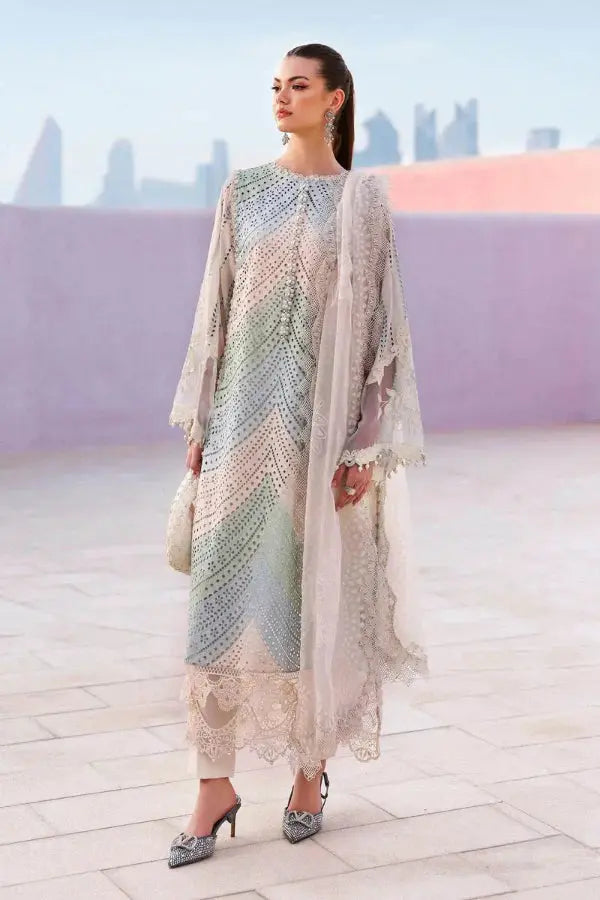 Woman in a stylish outfit with a cityscape in the background