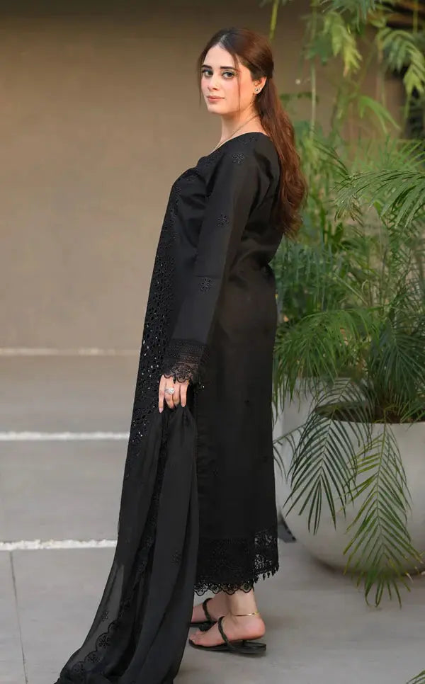 chikankari embroidered lawn suit back view