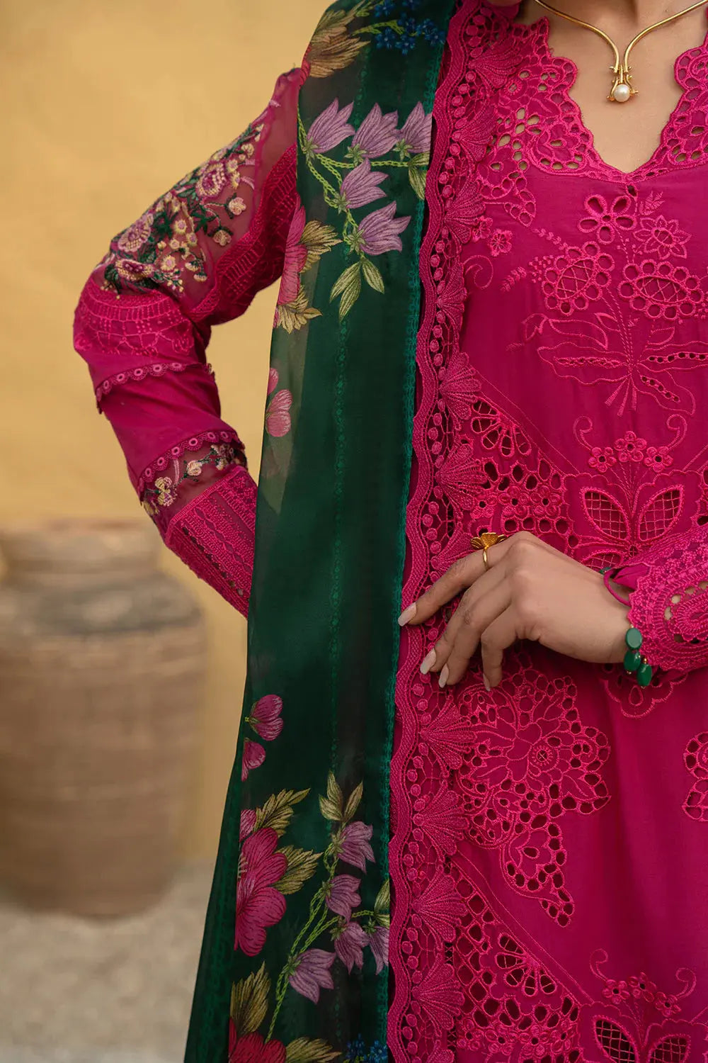 lawn chikankari embroidered sleeves design close up