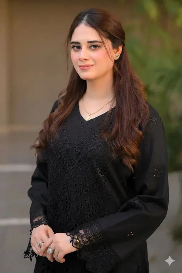 chikankari embroidered lawn suit sleeves embroidery close up