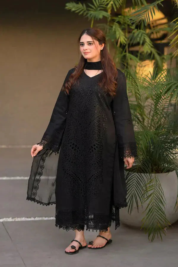 Midnight Black Chikankari Lawn Suit Front