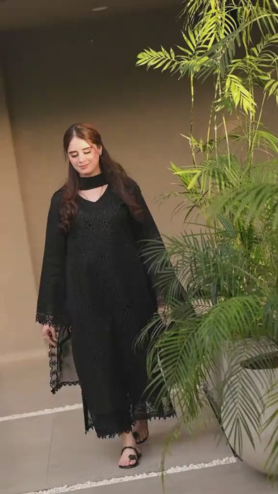 chikankari embroidered lawn suit black 3pc complete outfit video