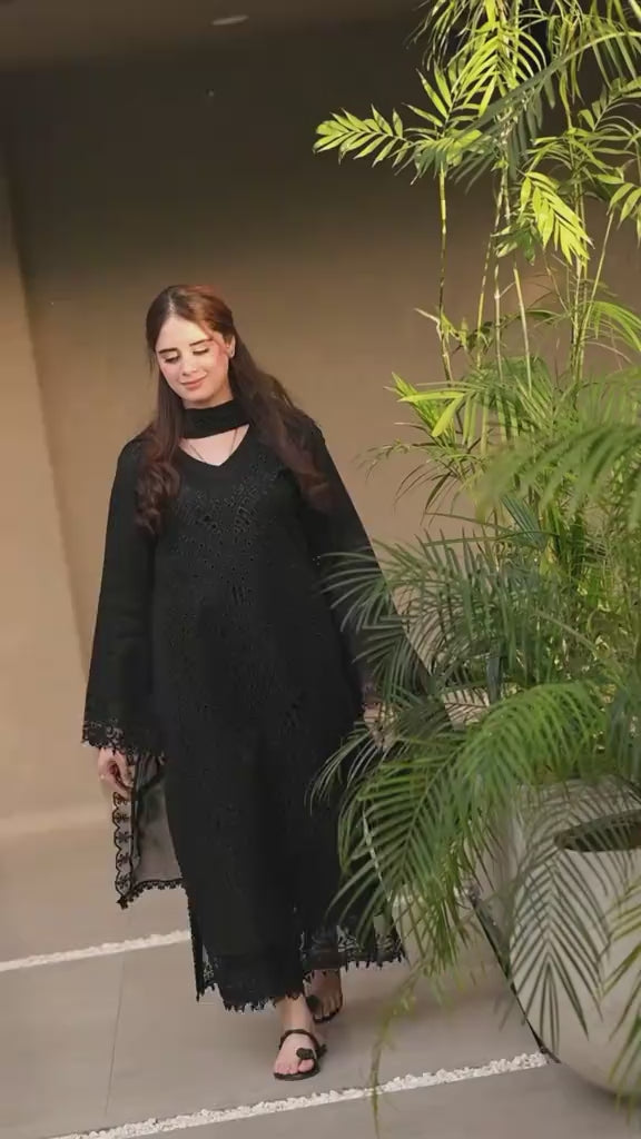 chikankari embroidered lawn suit black 3pc complete outfit video