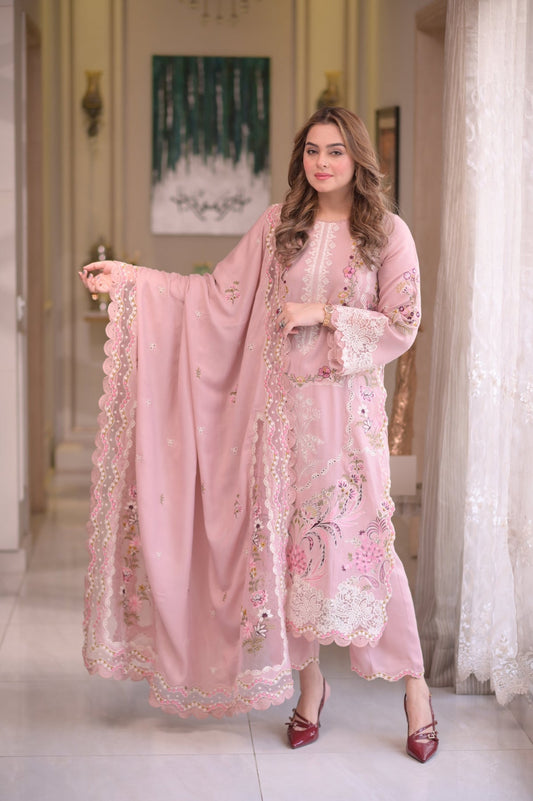 3PC Embroidered Unstitched Lawn Suit with Chiffon Dupatta 2026